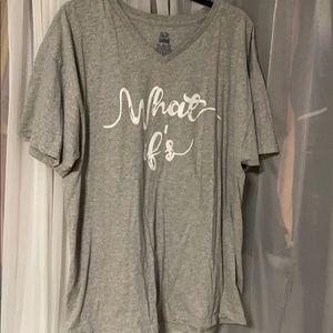 Gray short sleeve v-neck, with vinyl lettering
